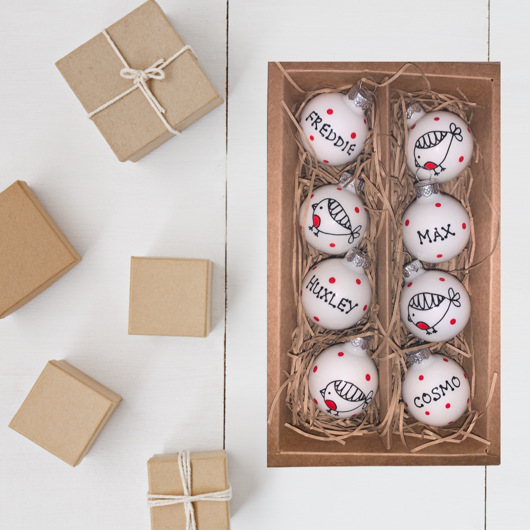 Mini glass bauble (8 pack) - Robins