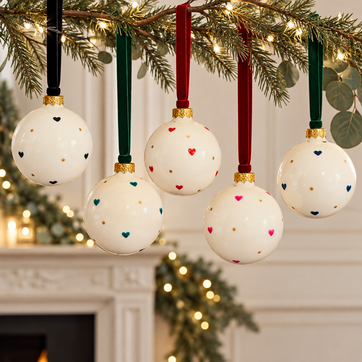 Hearts of Glass - set of 5 glass baubles
