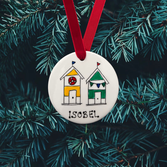 Ceramic disc bauble - Beach huts